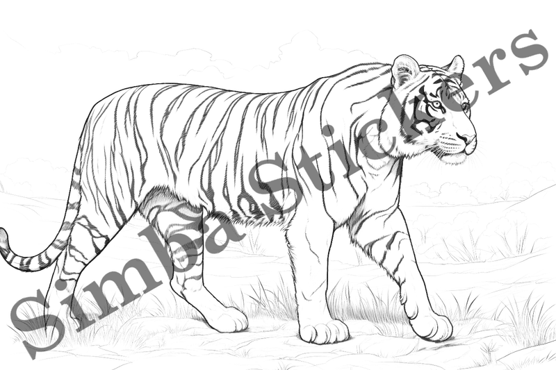 Colouring pages, bundle of tigers, 25 images
