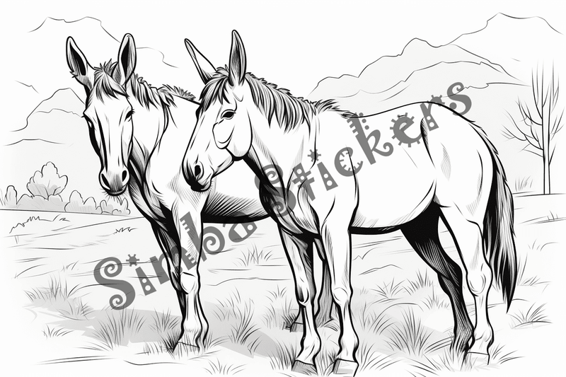 Colouring pages, bundle of mules in love, 10 images
