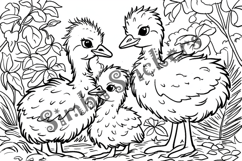 Colouring pages, bundle of ostriches, 25 images