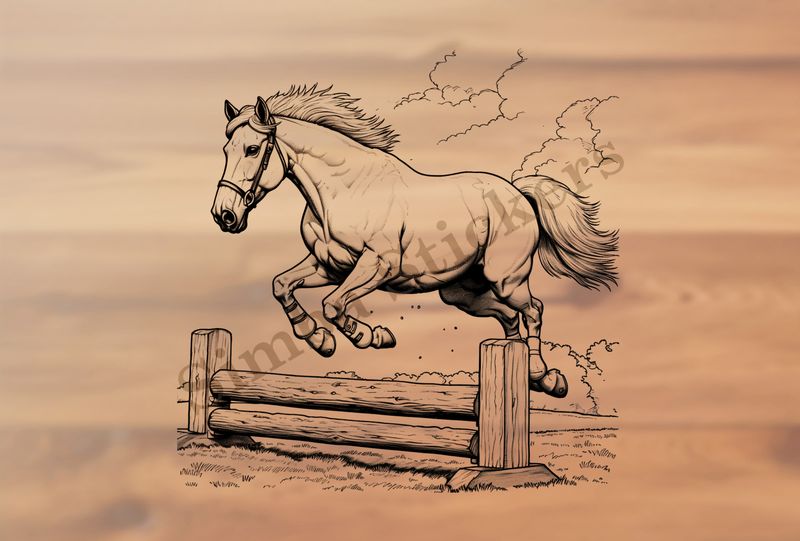 Horse jumping over an obstacle, outline art