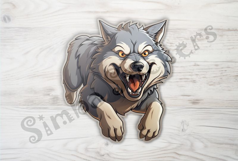 Wolf running, mouth wide open