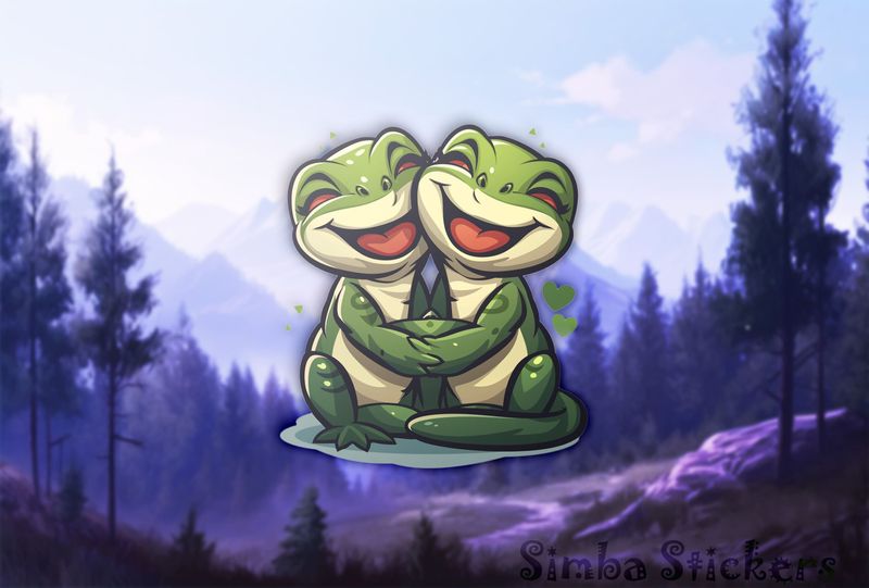 Green lizards laughling in loving embrace