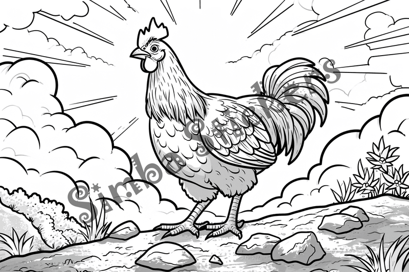 Colouring pages, bundle of chicken roosters, 10 images