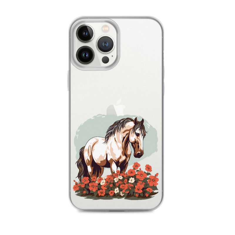 Clear Case for iPhone, Brown horse in field of red flowers, n4w2fj