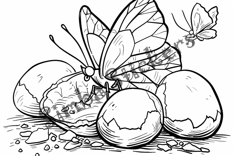 Colouring pages, bundle of butterflies over food or flowers, 25 images