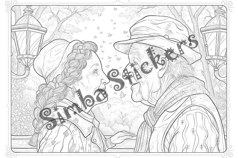 Colouring pages, bundle of people, elderly and grandparents with children, 50 images