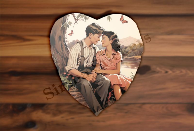 Young man and woman holding hands under a tree, vintage