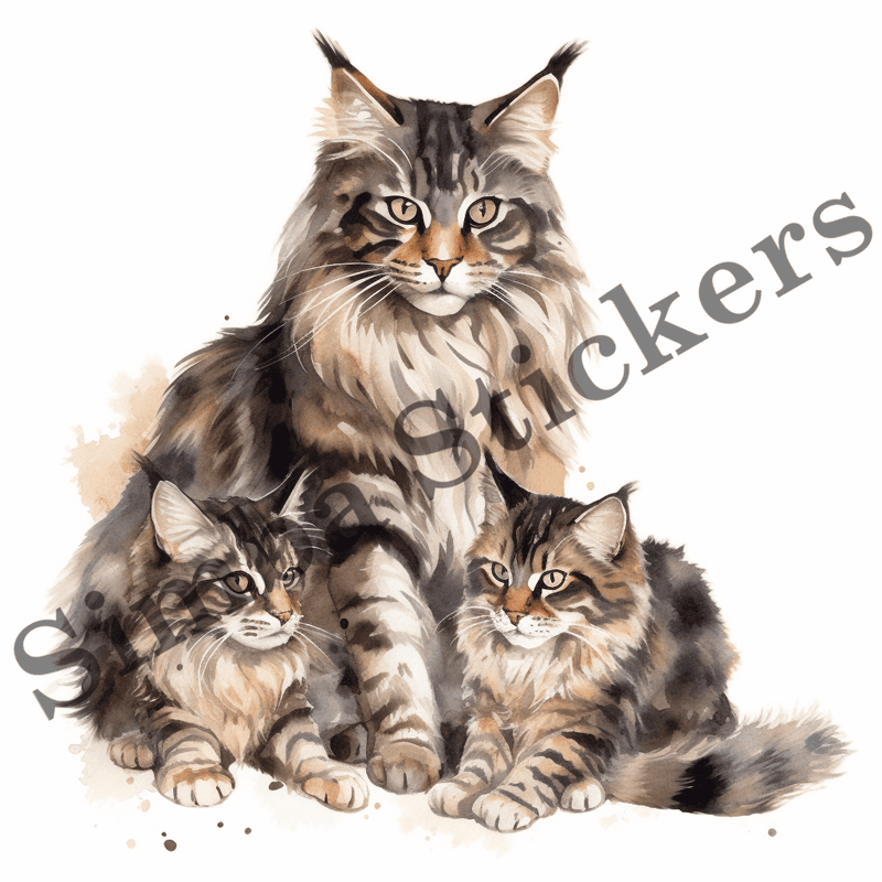 Maine Coon mother cats with kittens, image set, 10 images