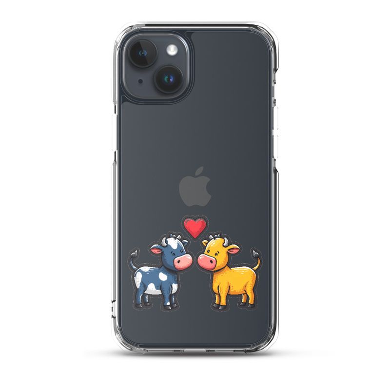 Clear Case for iPhone, Cattle, bull and cow in love, colourful , heart in picture, fvta2y