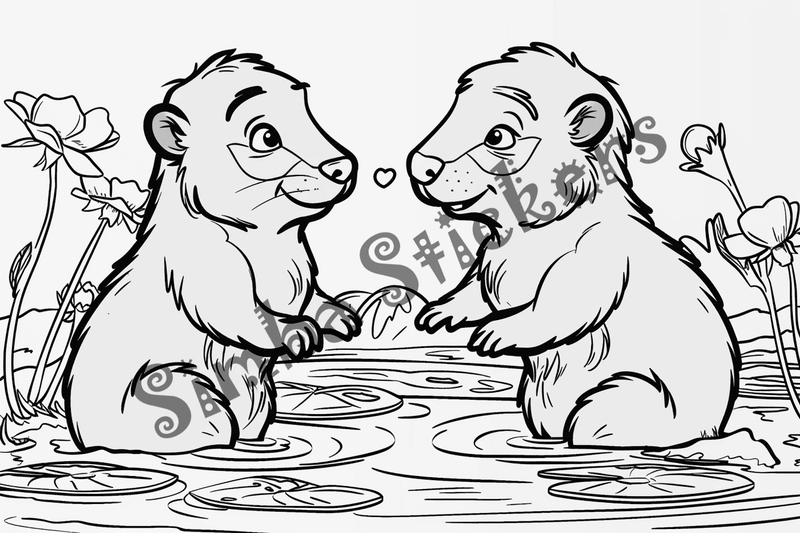 Colouring pages, bundle of beavers in love, 10 images