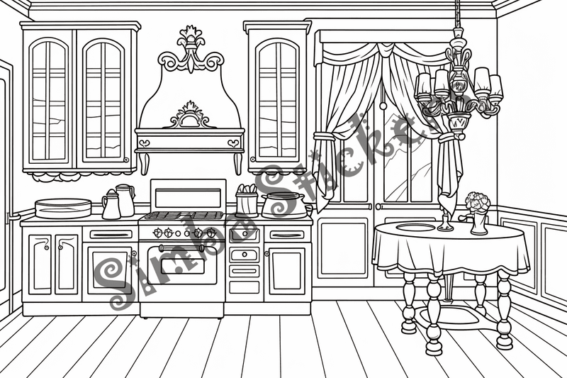 Colouring pages, bundle of house kitchens, 25 images 2