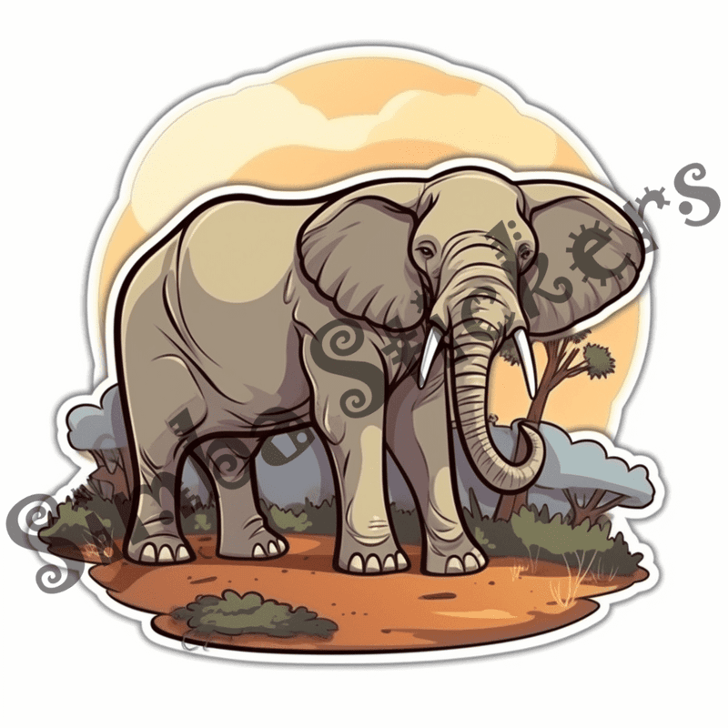 Elephants at sunrise or sunset, sticker-style, image set, 25 images, orxvzg