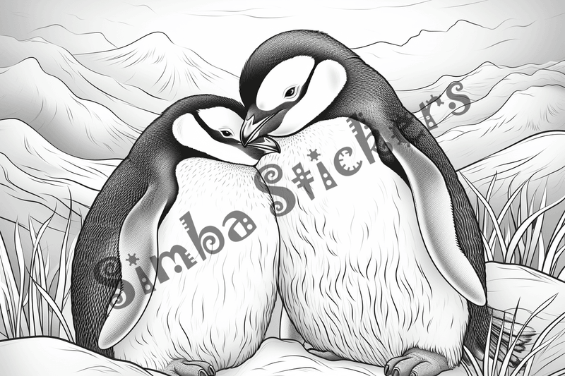 Colouring pages, bundle of penguins in love, 10 images