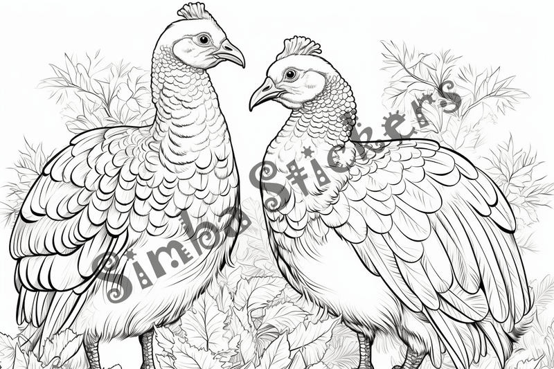 Colouring pages, bundle of turkeys in love, 25 images