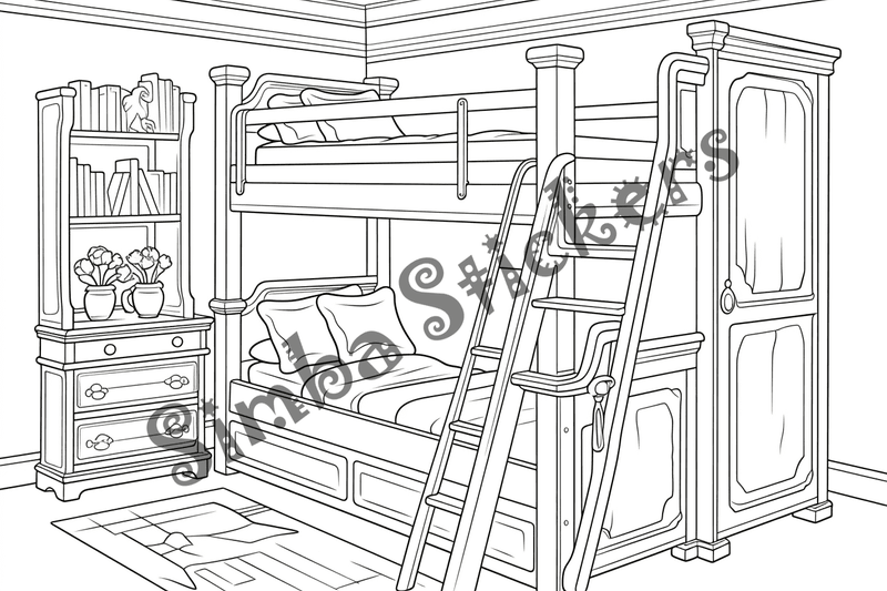 Colouring pages, bundle of house bedrooms, 25 images