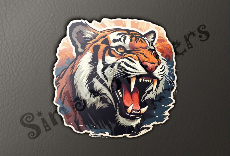 Tiger roaring, face with dramatic background