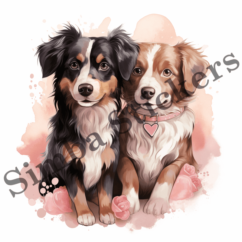 Dogs in love, watercolour, image set, 10 images