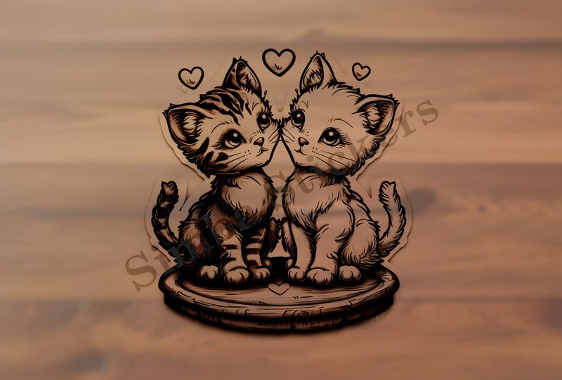 Cats in love, on wooden stand, outline art