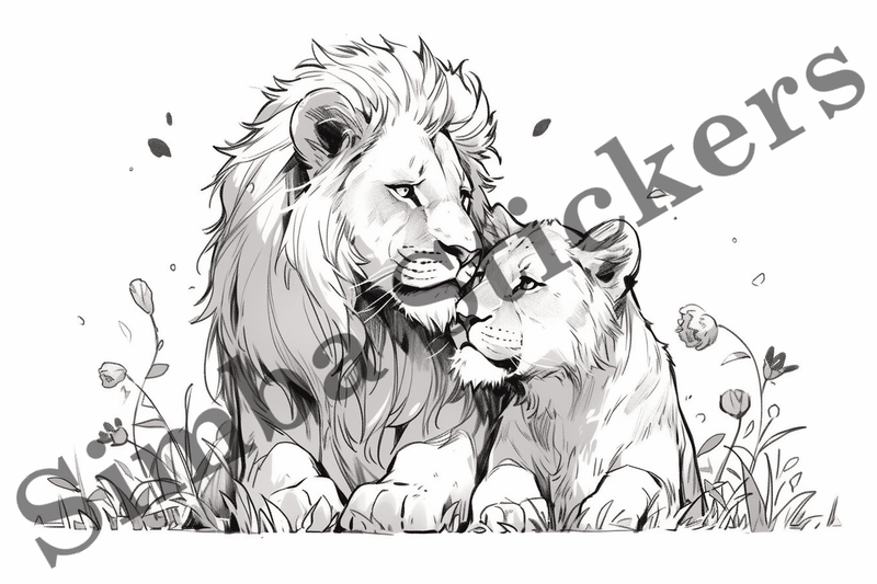 Colouring pages, Bundle of lions in love, 10 images