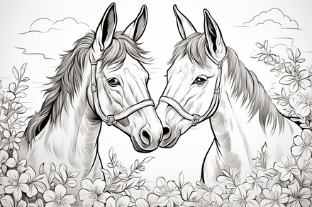 Colouring pages, bundle of mules in love, 10 images