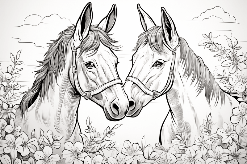 Colouring pages, bundle of mules in love, 10 images