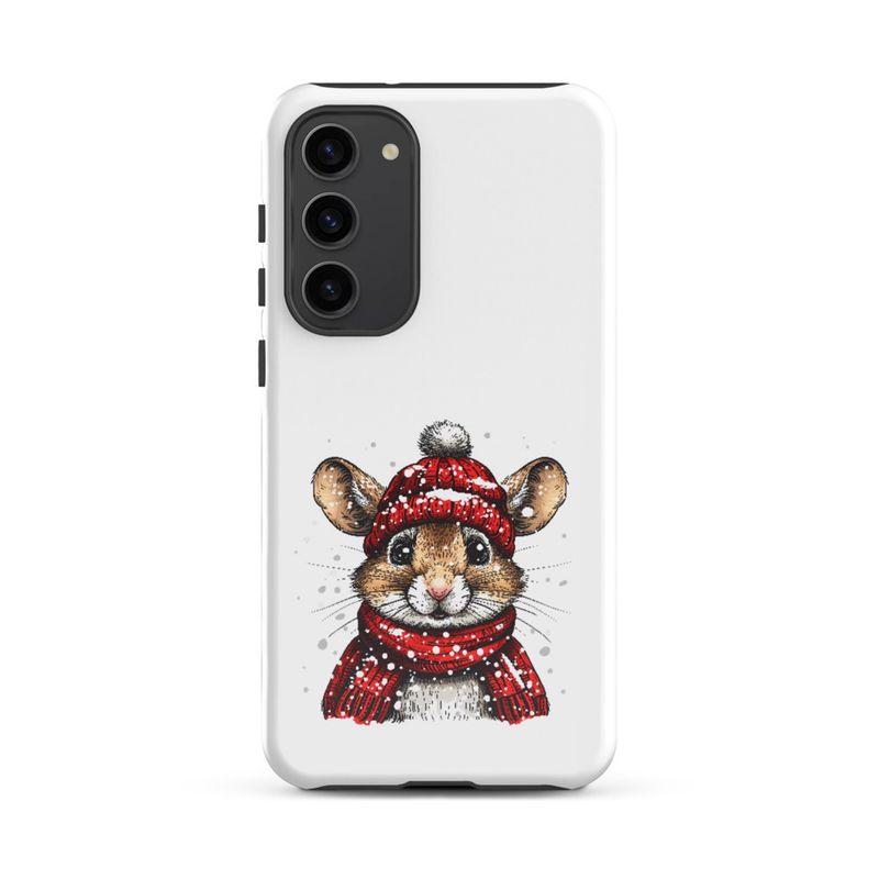 Tough Case for Samsung, Mouse wearing red winter hat and scarf in the snow, xg8dl3