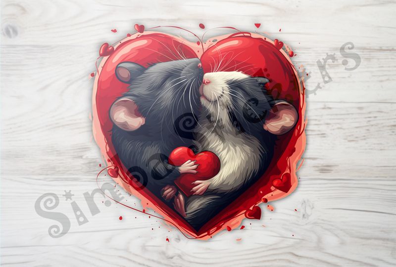 Mice in love holding small Valentine&#x27;s heart, inside larger heart