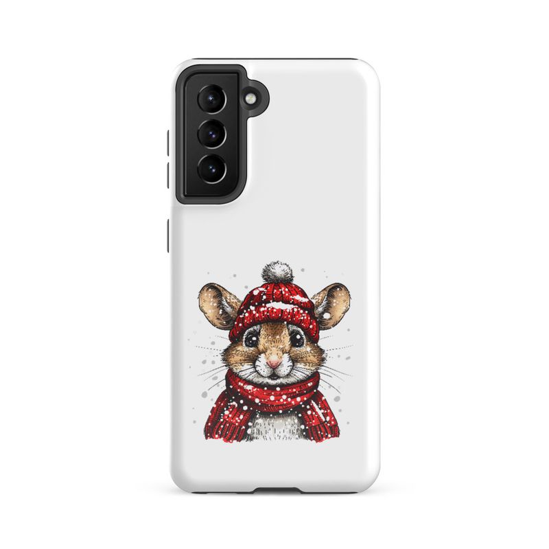 Tough Case for Samsung, Mouse wearing red winter hat and scarf in the snow, xg8dl3