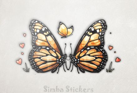 Orange butterflies in love antler-to-antler, watercolour, z83c88
