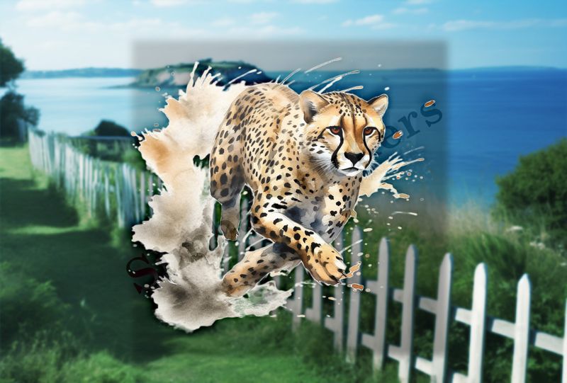 Cheetah running , watercolour
