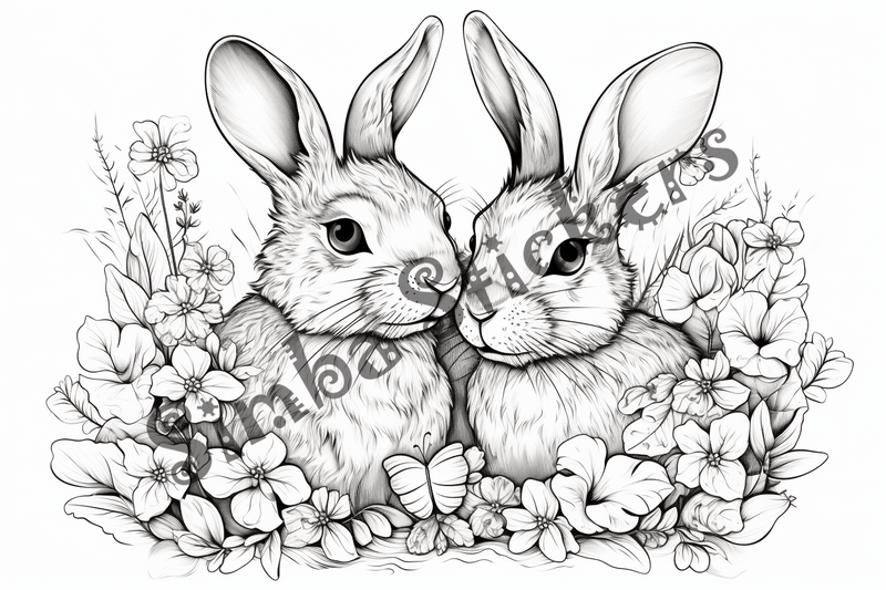 Colouring pages, bundle of rabbits in love, 10 images
