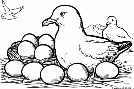 Colouring pages, bundle of seagulls with eggs 10 images