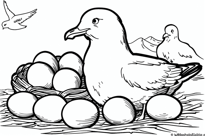 Colouring pages, bundle of seagulls with eggs 10 images