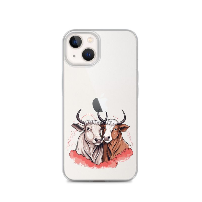 Clear Case for iPhone, Bull and cow, romantic, reddish clouds, qoucds