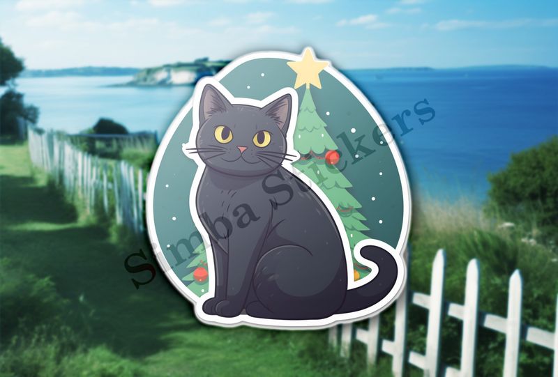 Cat in front of a Christmas tree