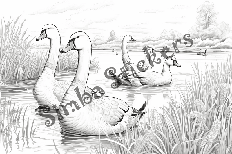Colouring pages, bundle of geese in water, 10 images