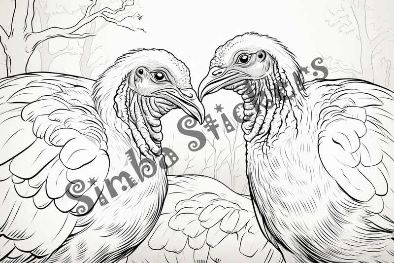 Colouring pages, bundle of turkeys in love, 25 images