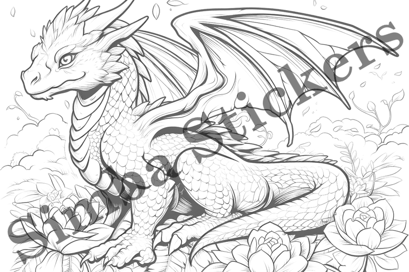 Colouring pages, bundle of dragons, 25 images