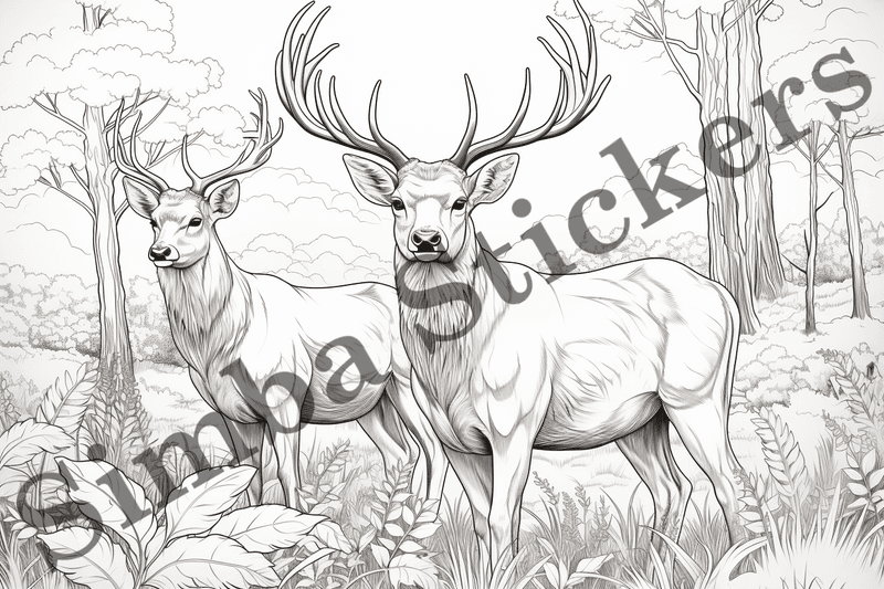 Colouring pages, bundle of deer, 25 images