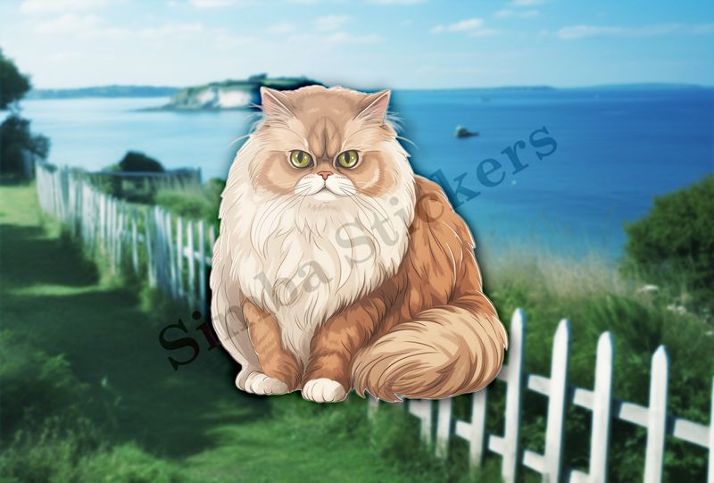 Brown and white Persian cat , watercolour