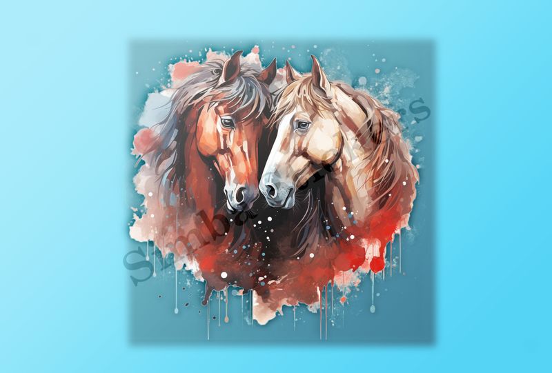 Horses in love, watercolour