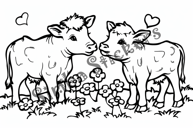 Colouring pages, bundle of cattle in love, 25 images