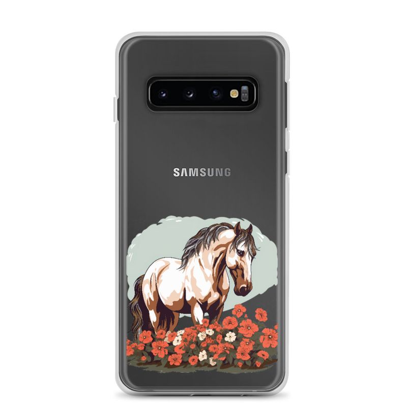 Clear Case for Samsung, Brown horse in field of red flowers, n4w2fj