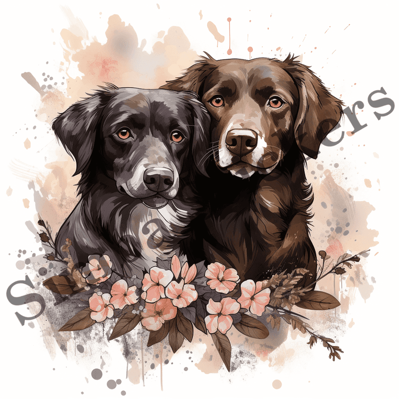 Dogs in love, watercolour, image set, 10 images