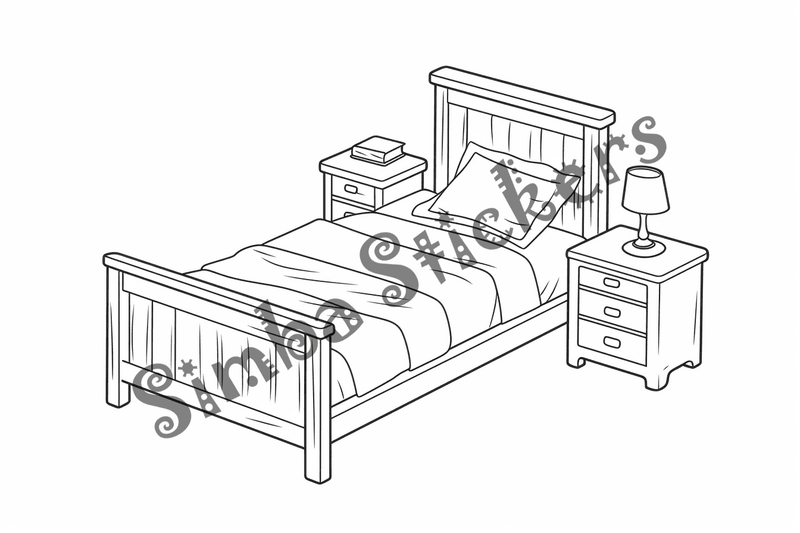 Colouring pages, bundle of house bedrooms, simple, 10 images
