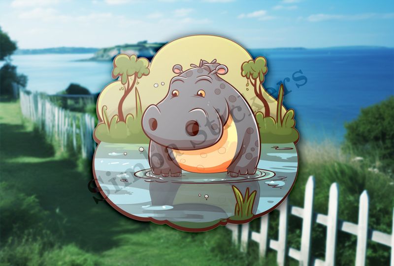 Cute hippo half-deep in a pond