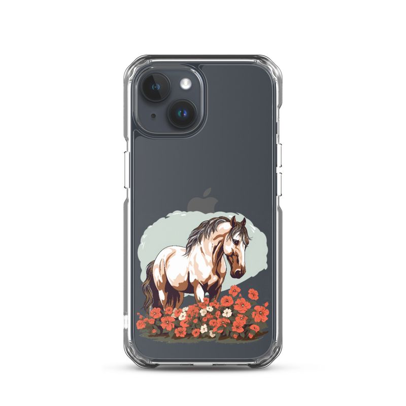Clear Case for iPhone, Brown horse in field of red flowers, n4w2fj