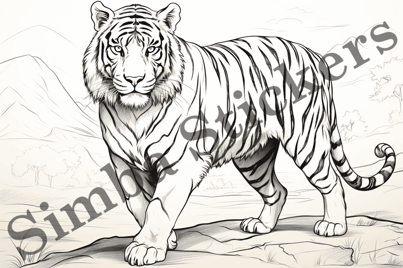 Colouring pages, bundle of tigers, 10 images