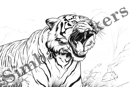 Colouring pages, bundle of tigers, 10 images