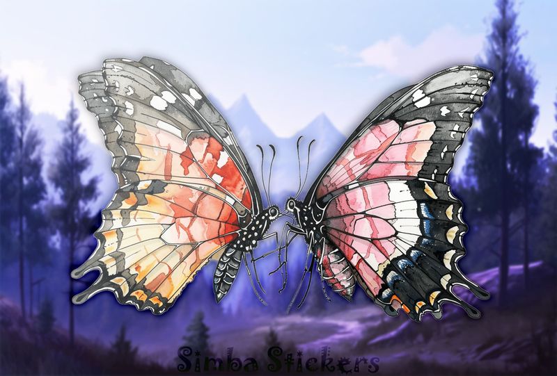Butterflies in love antler-to-antler, watercolour, u2xnpv